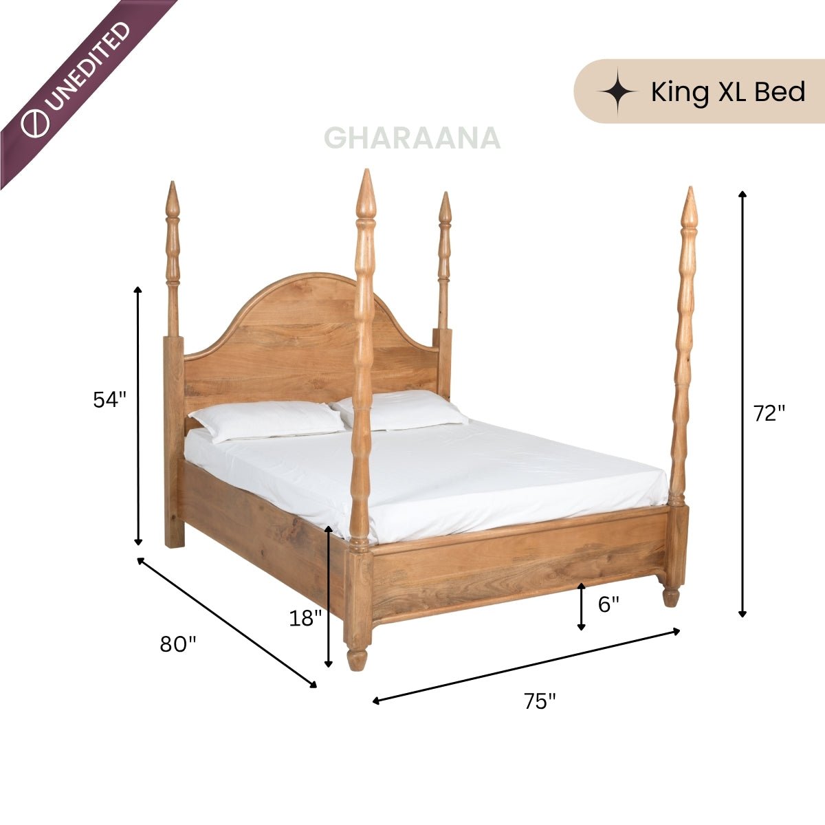 Anaya 100% Solid Wood Poster Bed - Beds - Gharaana