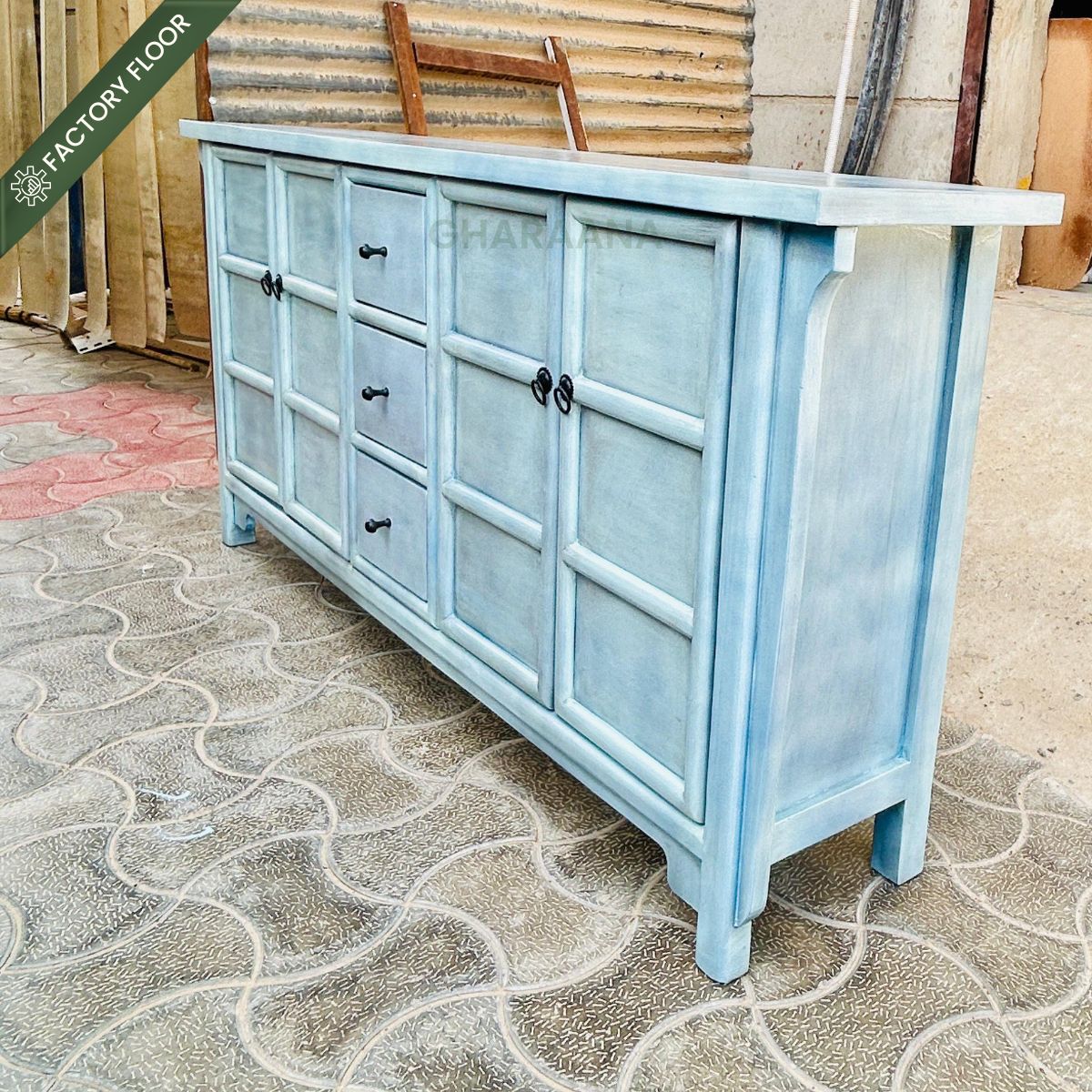 Melange Wooden 6FT Console - Credenza Hutches - Gharaana