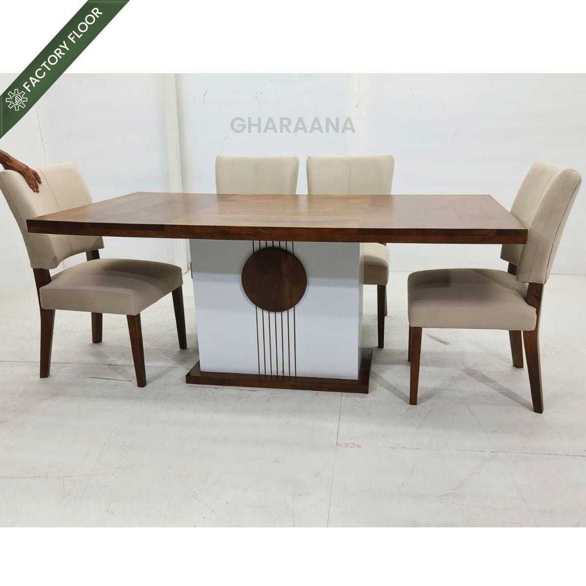 Sunburst Wooden Dining Table Set - Dining Set - Gharaana