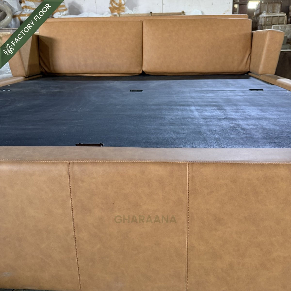 Harvey 100% Solid Wood Leatherette Bed with Bedside Tables - Beds - Gharaana