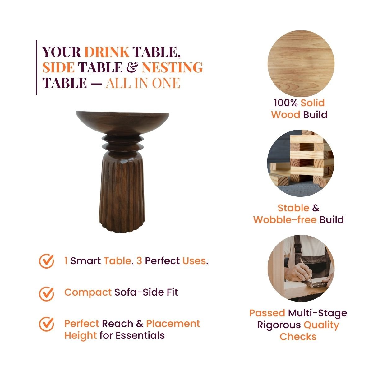 Eve Wooden Side Table - Side Tables - Gharaana