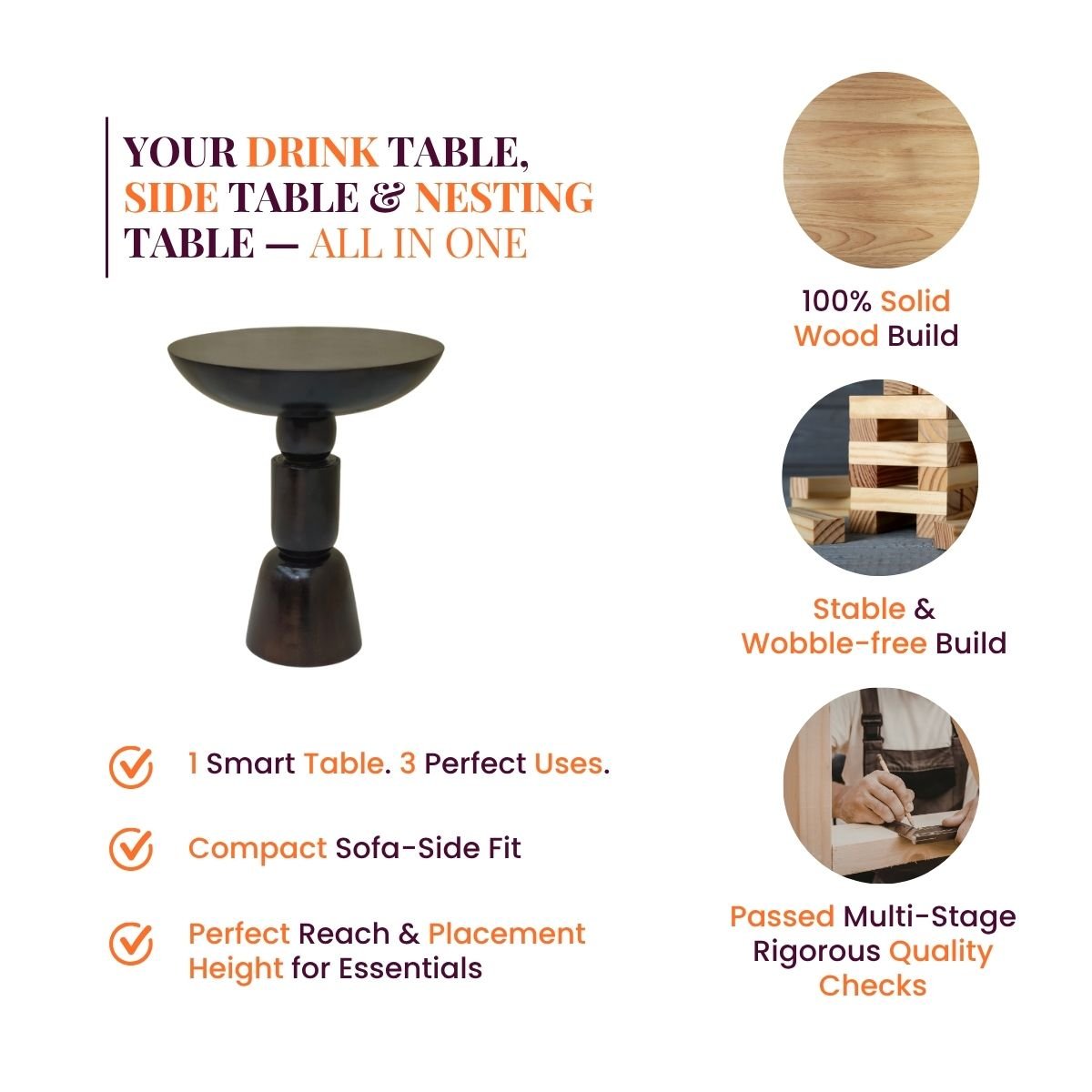 Somany Wooden Side Table - Side Tables - Gharaana