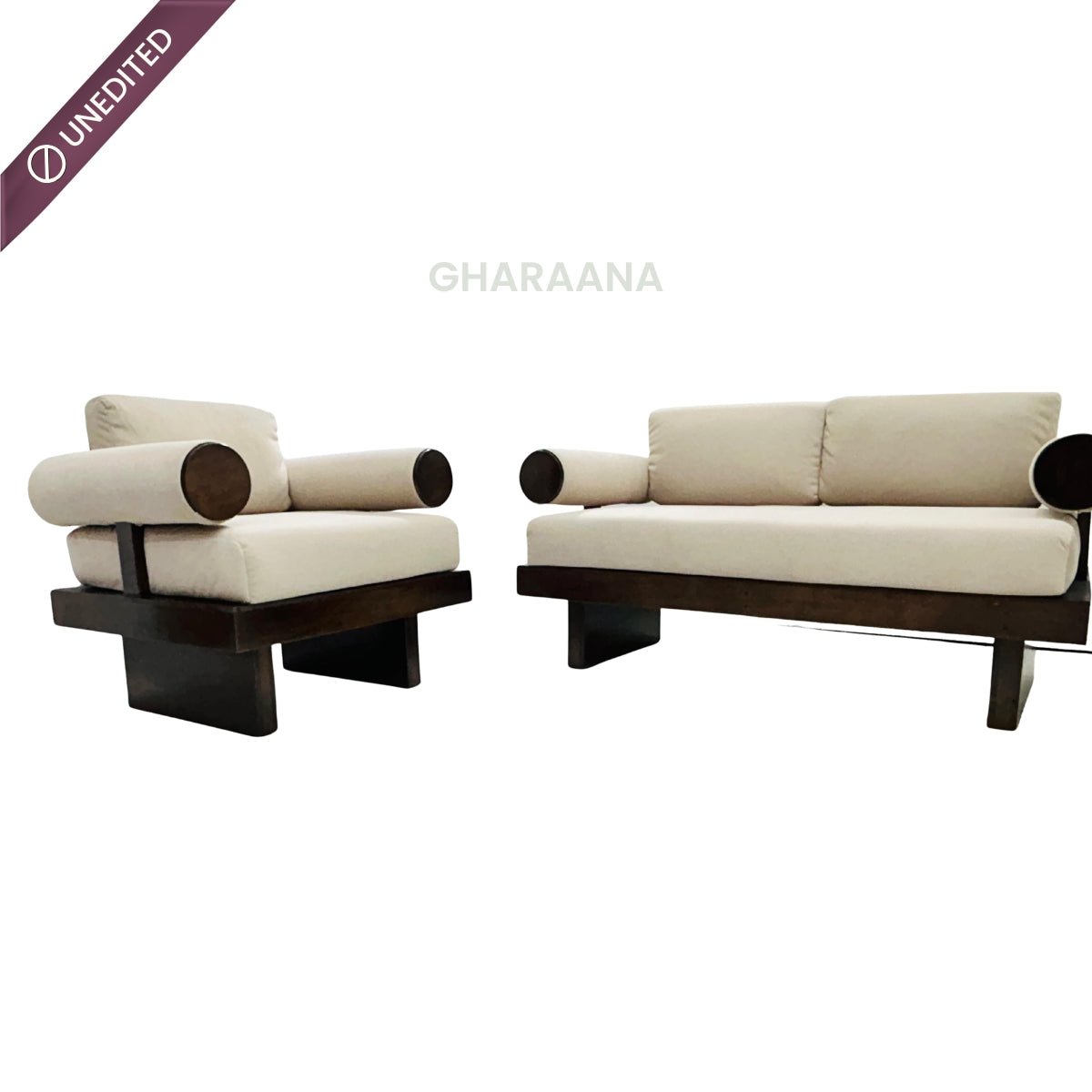 Swiss Wooden Plush Sofa - Armchairs - Gharaana