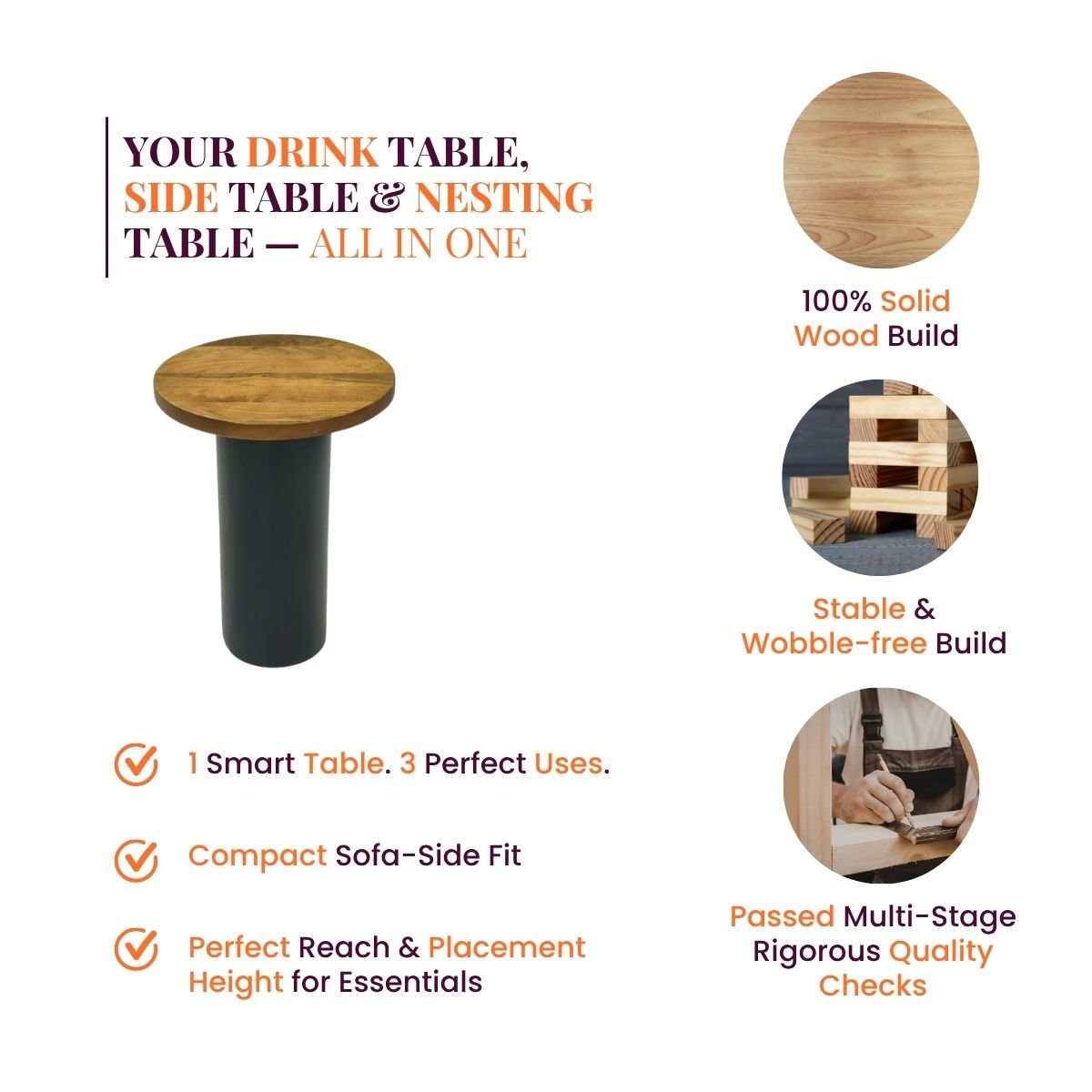Rooted Wooden Side Table - Side Tables - Gharaana