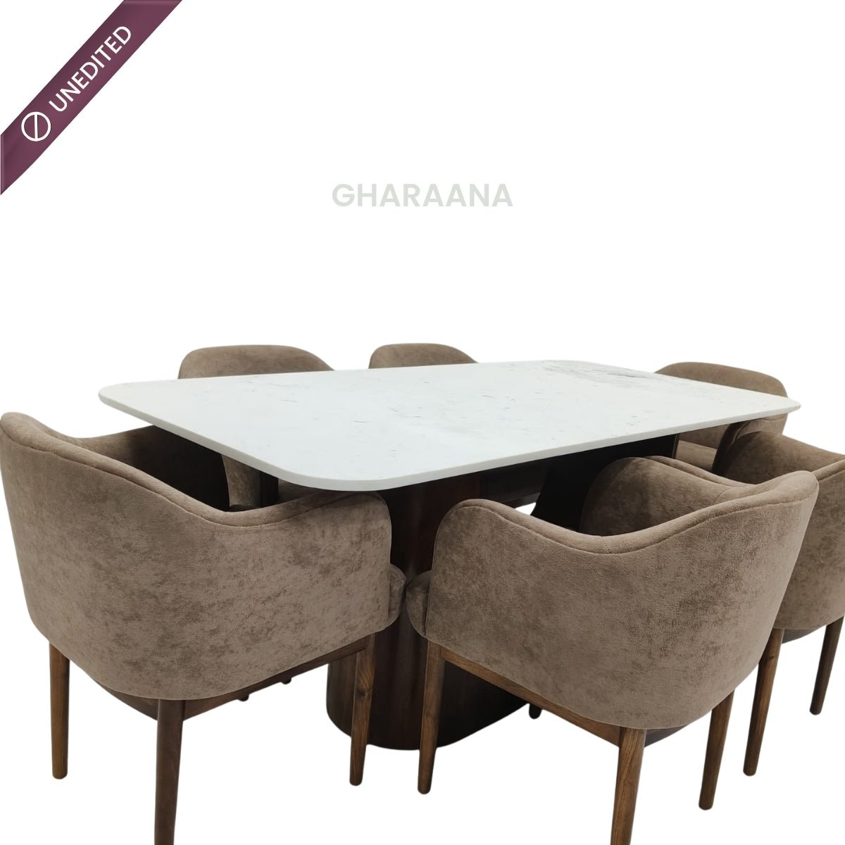 Bruno Marble-Top Wooden Dining Table Set - Dining Set - Gharaana