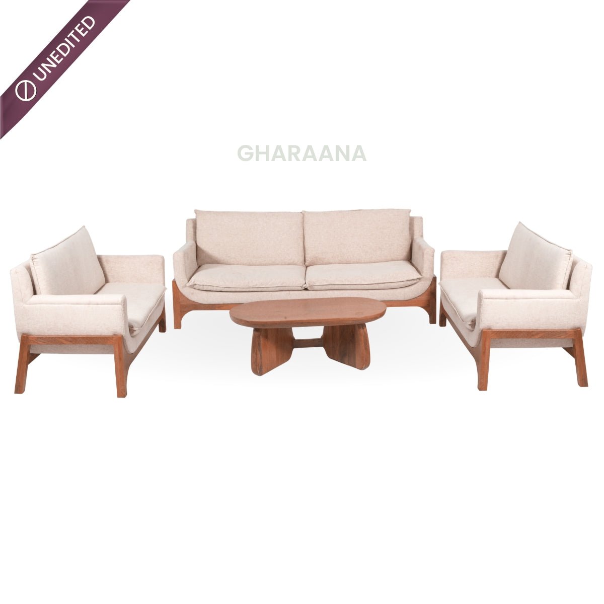 Raya 3-Seater Wooden Upholstered Sofa - Sofas - Gharaana