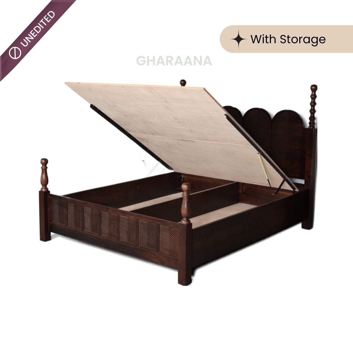 Kavya 100% Solid Wood Bed - Beds - Gharaana