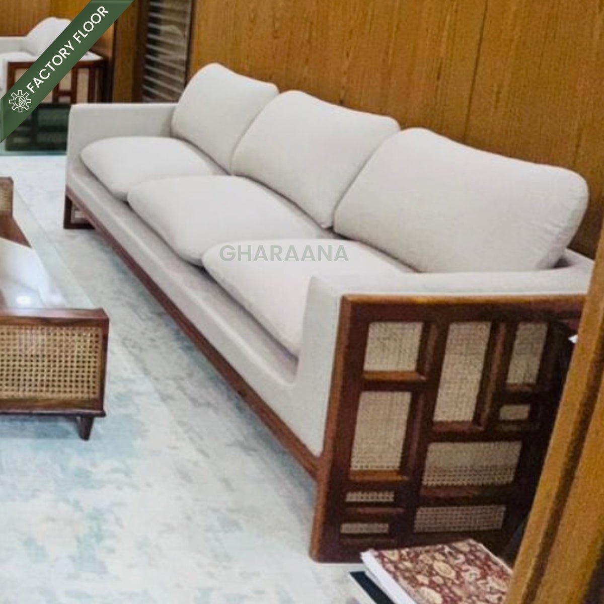 Veda Custom Wooden Upholstered Sofa - Sofas - Gharaana