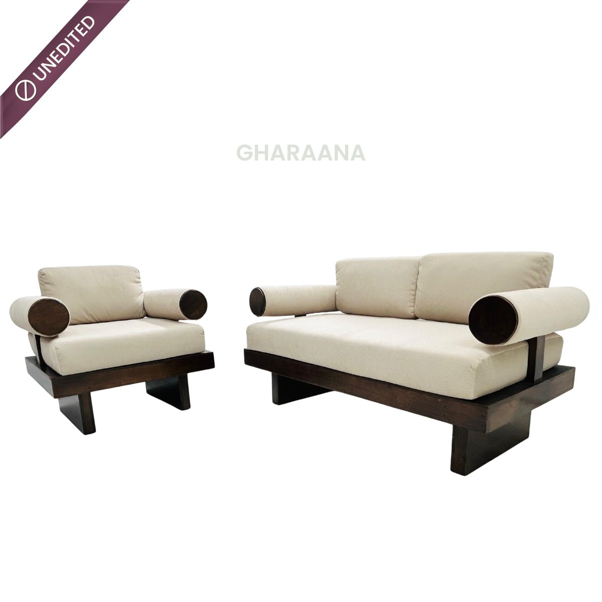Swiss Wooden Plush Sofa - Armchairs - Gharaana