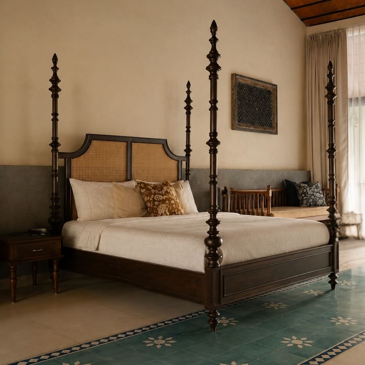 Maison 100% Solid Wood Cane Poster Bed - Beds - Gharaana