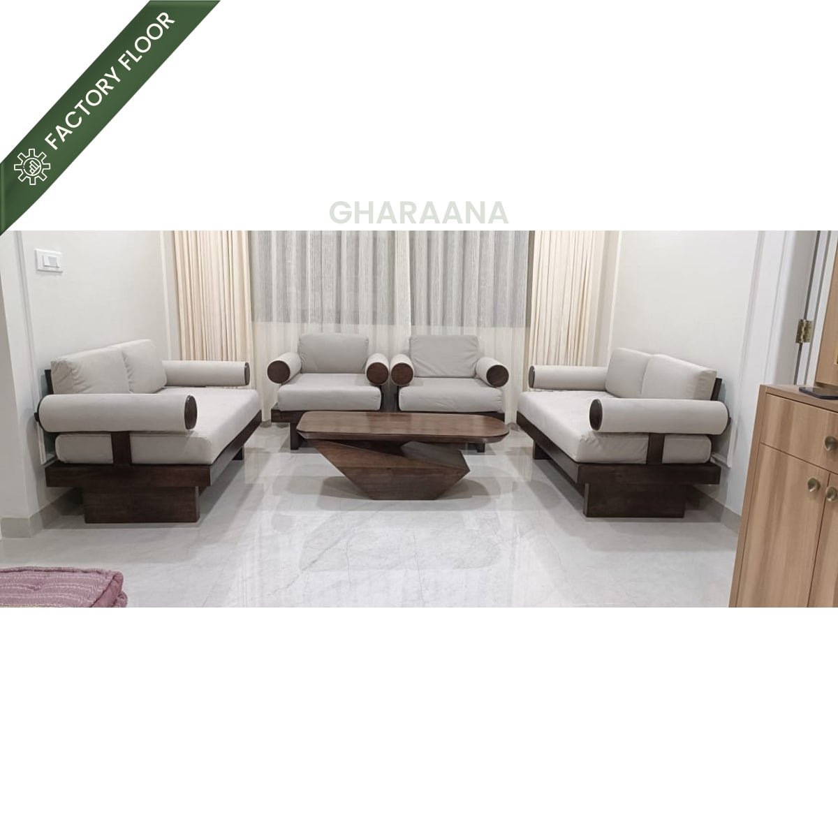 Swiss Wooden Plush Sofa - Armchairs - Gharaana