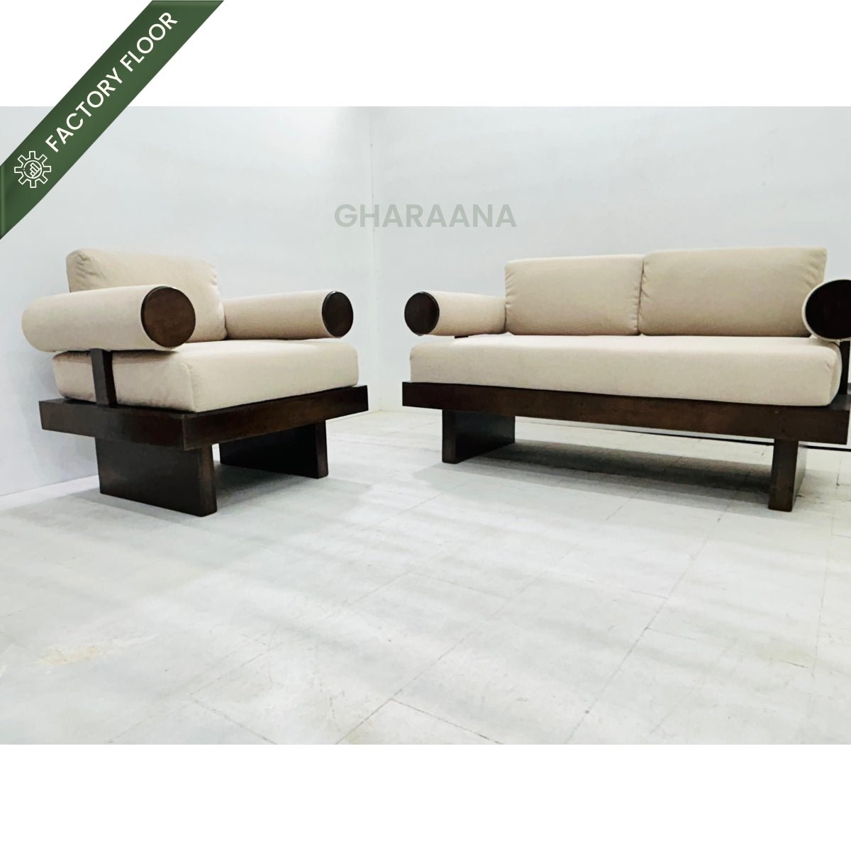 Swiss Wooden Plush Sofa - Armchairs - Gharaana