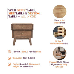 Harvey Wooden Bedside Table - Nightstands - Gharaana