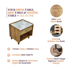 Vyut Marble Top Bedside Table - Bedsides - Gharaana