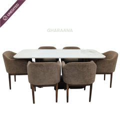 Bruno Marble-Top Wooden Dining Table Set - Dining Set - Gharaana