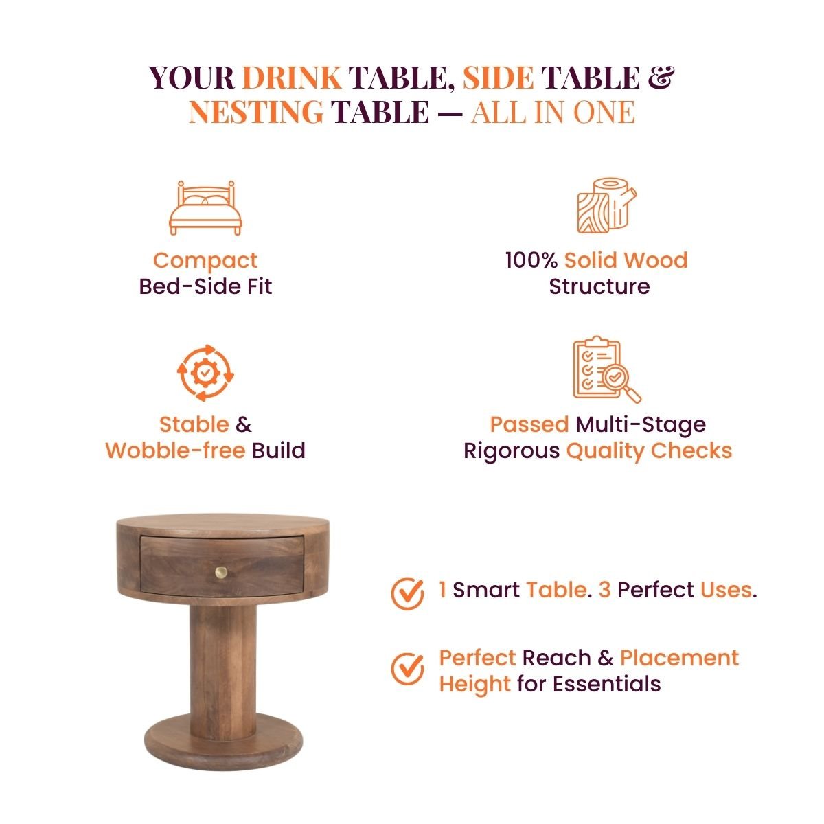 Avo Wooden Bedside Table - Bedsides - Gharaana