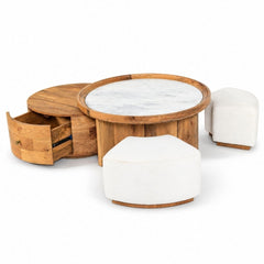 Cara Nesting Storage Solid Wood Centre Table with Seating - Centre Tables - Gharaana