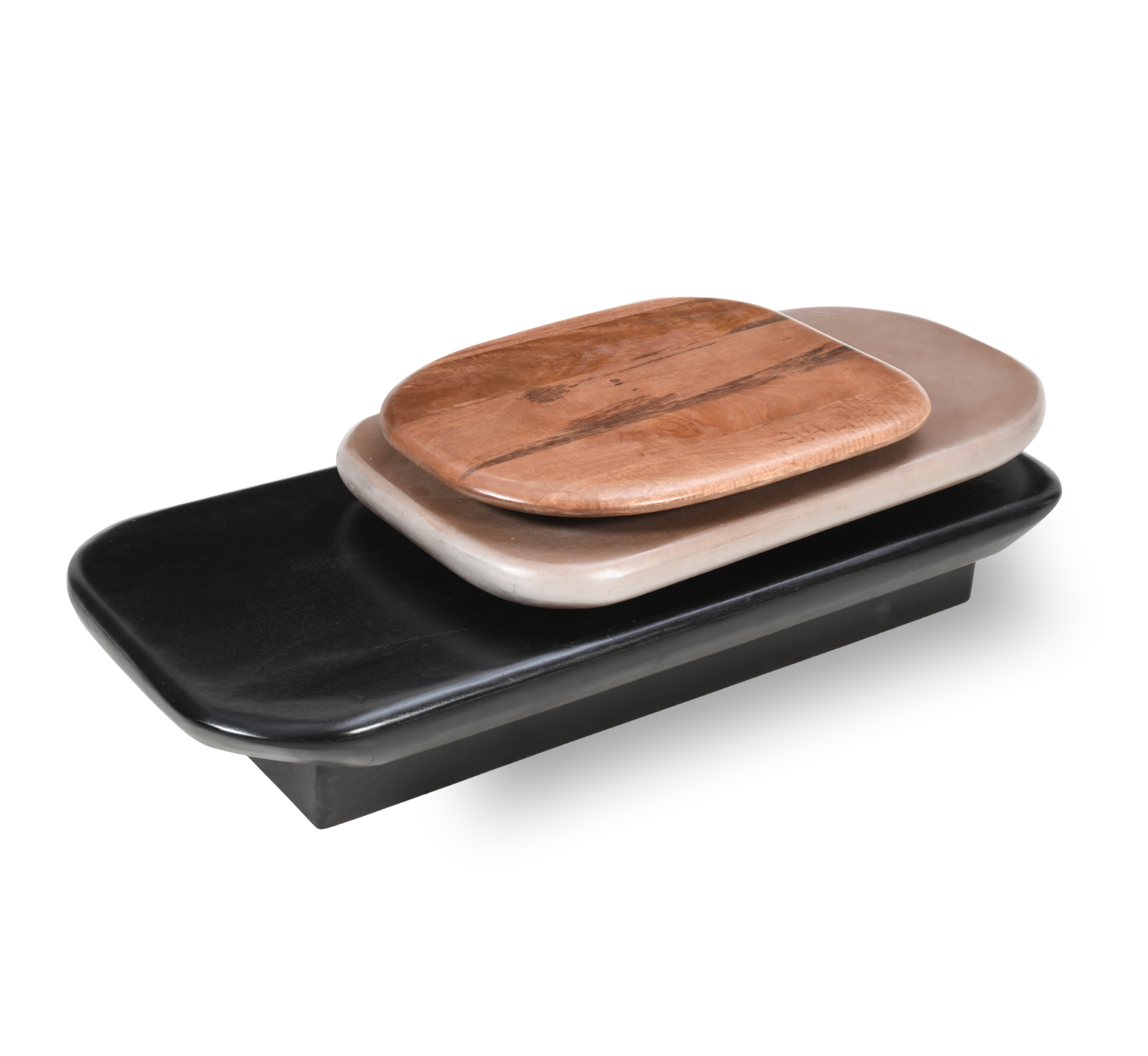 Pebble Wooden Rotating 3-Tier Centre Table