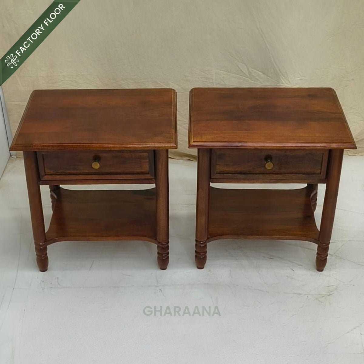 Lavanya Wooden Bedside Table - Bedsides - Gharaana