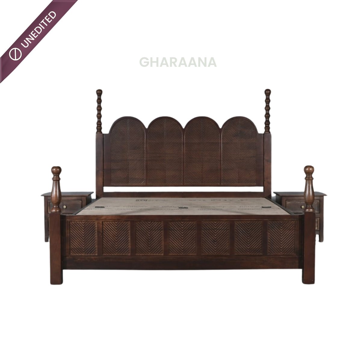 Kavya 100% Solid Wood Bed with Bedside tables - Beds - Gharaana