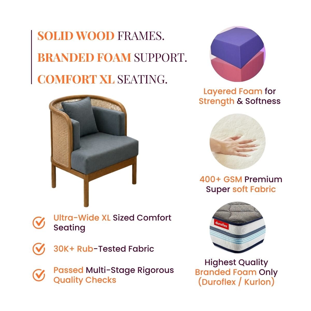 Vuta Cane-Wooden Plush Armchair - Armchairs - Gharaana