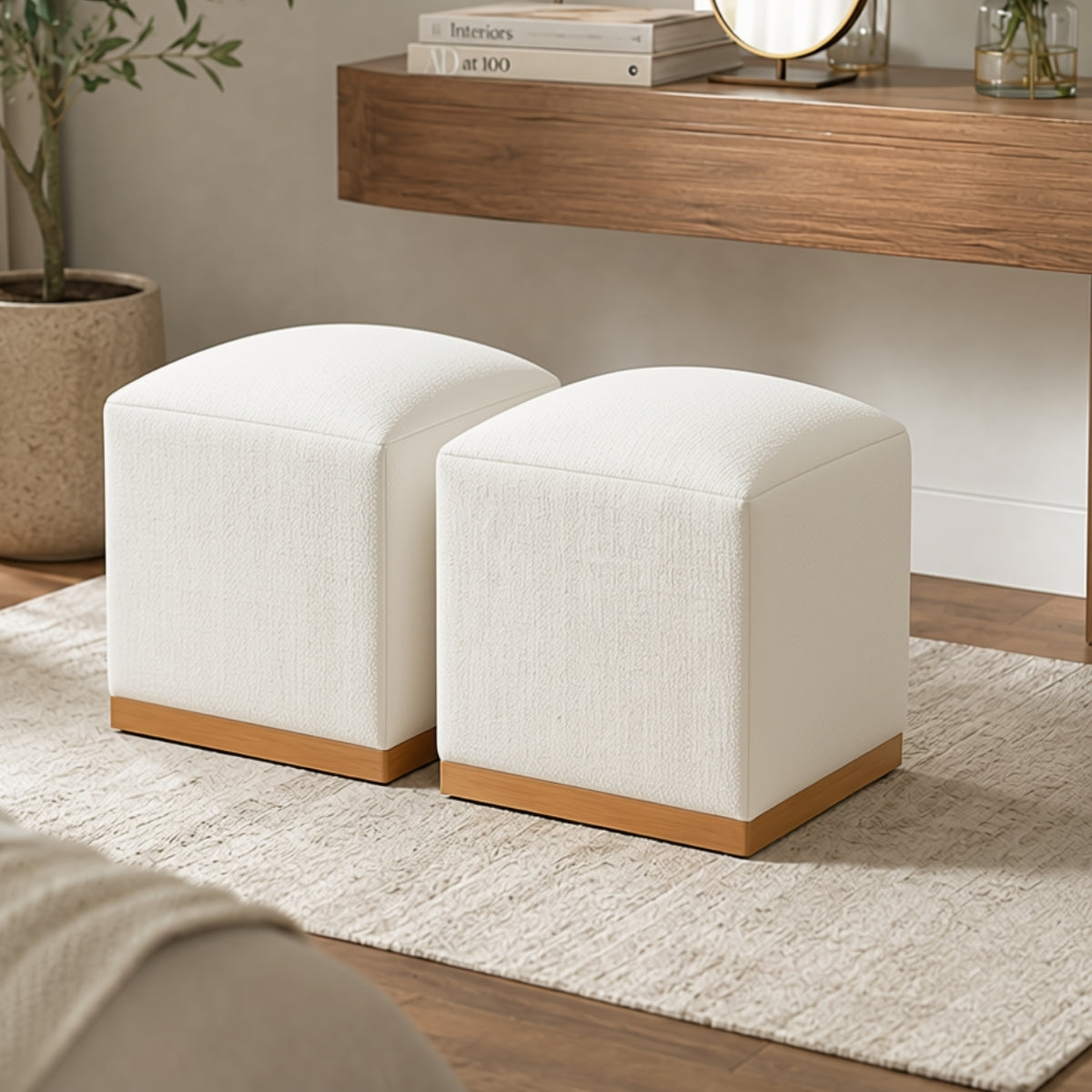 Milo Plush Wooden Ottoman