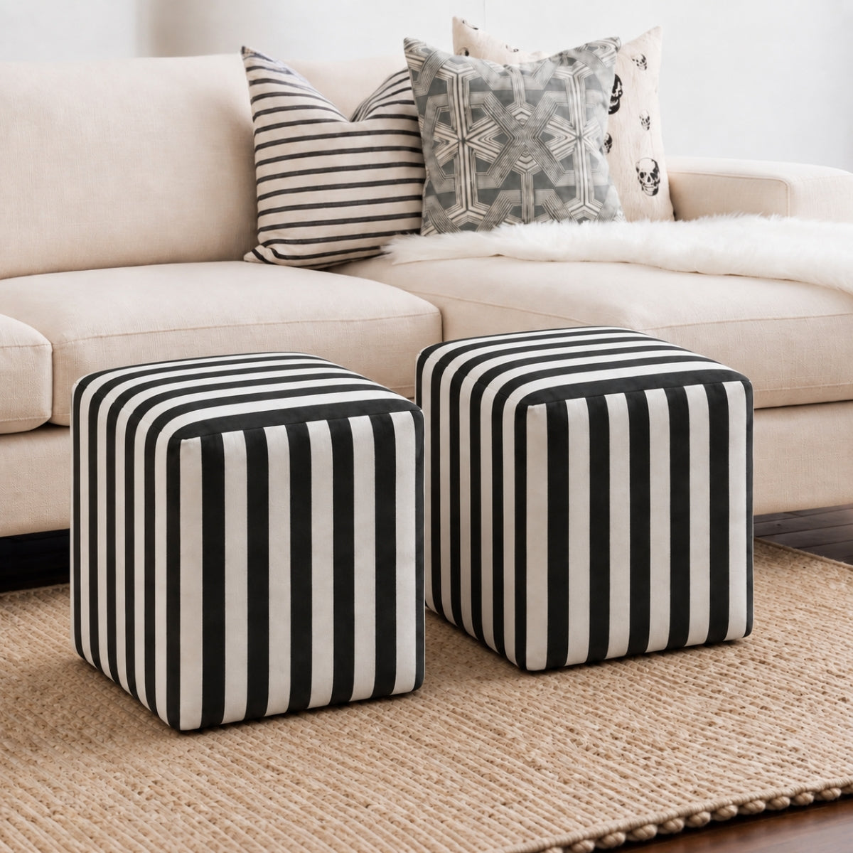 Astera Plush Wooden Ottoman