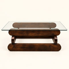 Kaira Glass Top Solid Wood Center Table - Centre Tables - Gharaana