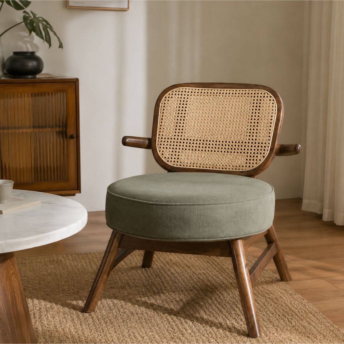 Abby Wooden Plush Armchair - Armchairs - Gharaana