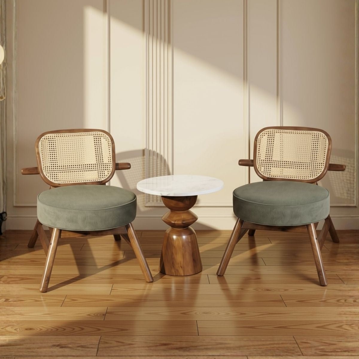 Abby Armchairs with Saaya Side Table Combo (Set of 3) - Armchairs - Gharaana