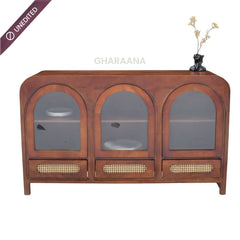 Vyut Wooden 54" Crockery Cabinet - Credenza Hutches - Gharaana