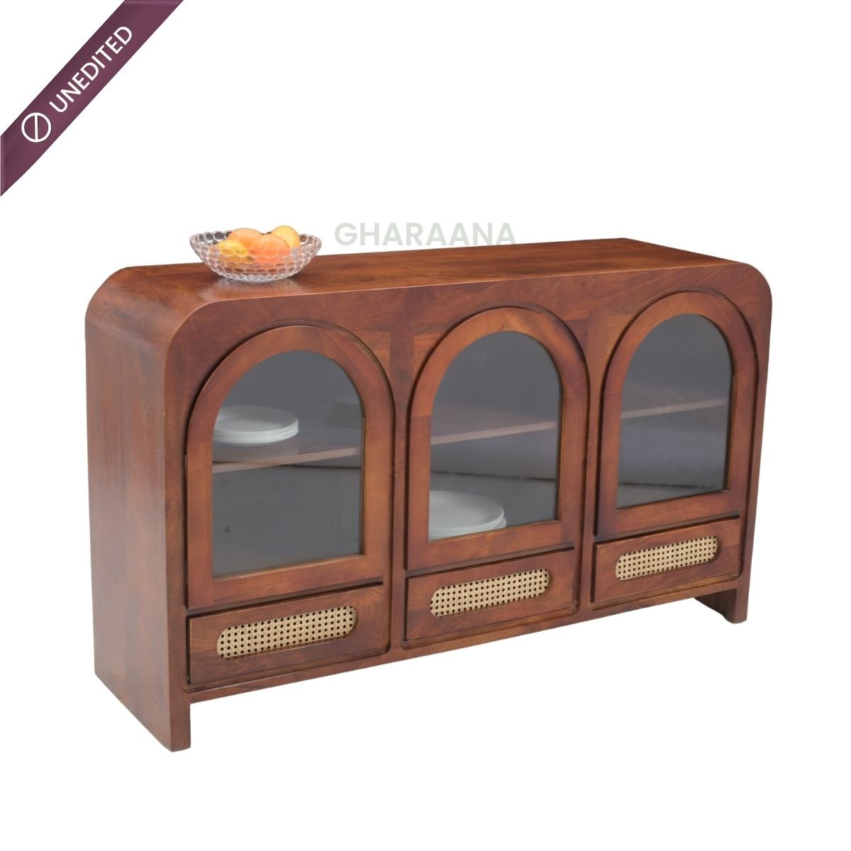 Vyut Wooden 54" Crockery Cabinet - Credenza Hutches - Gharaana