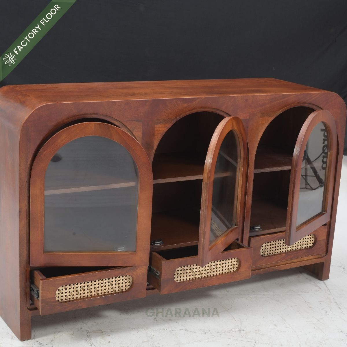 Vyut Wooden 54" Crockery Cabinet - Credenza Hutches - Gharaana