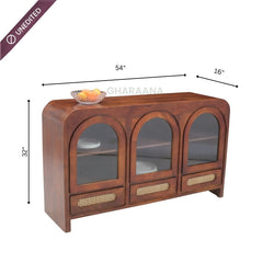 Vyut Wooden 54" Crockery Cabinet - Credenza Hutches - Gharaana