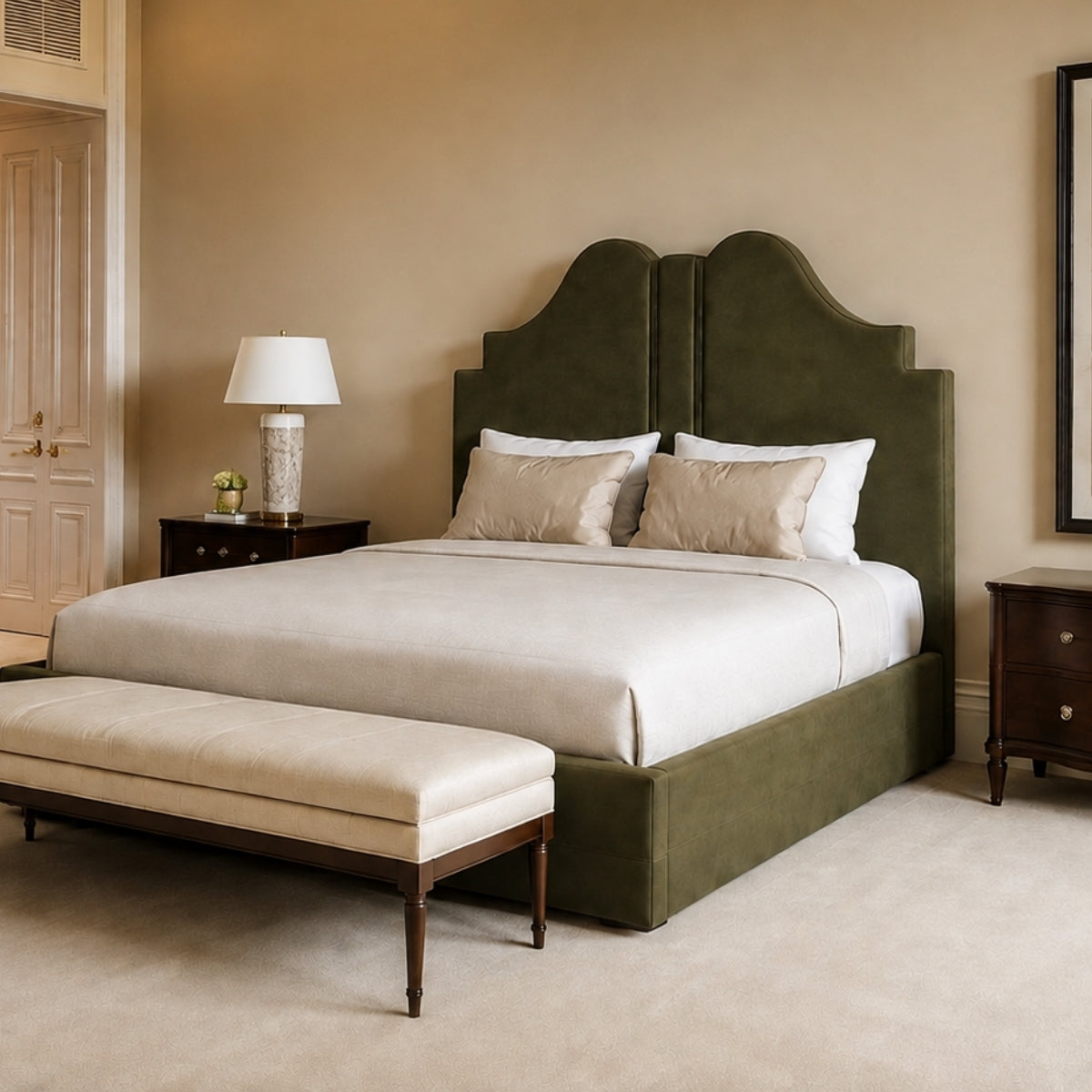 Archie 100% Solid Wood Upholstered Bed