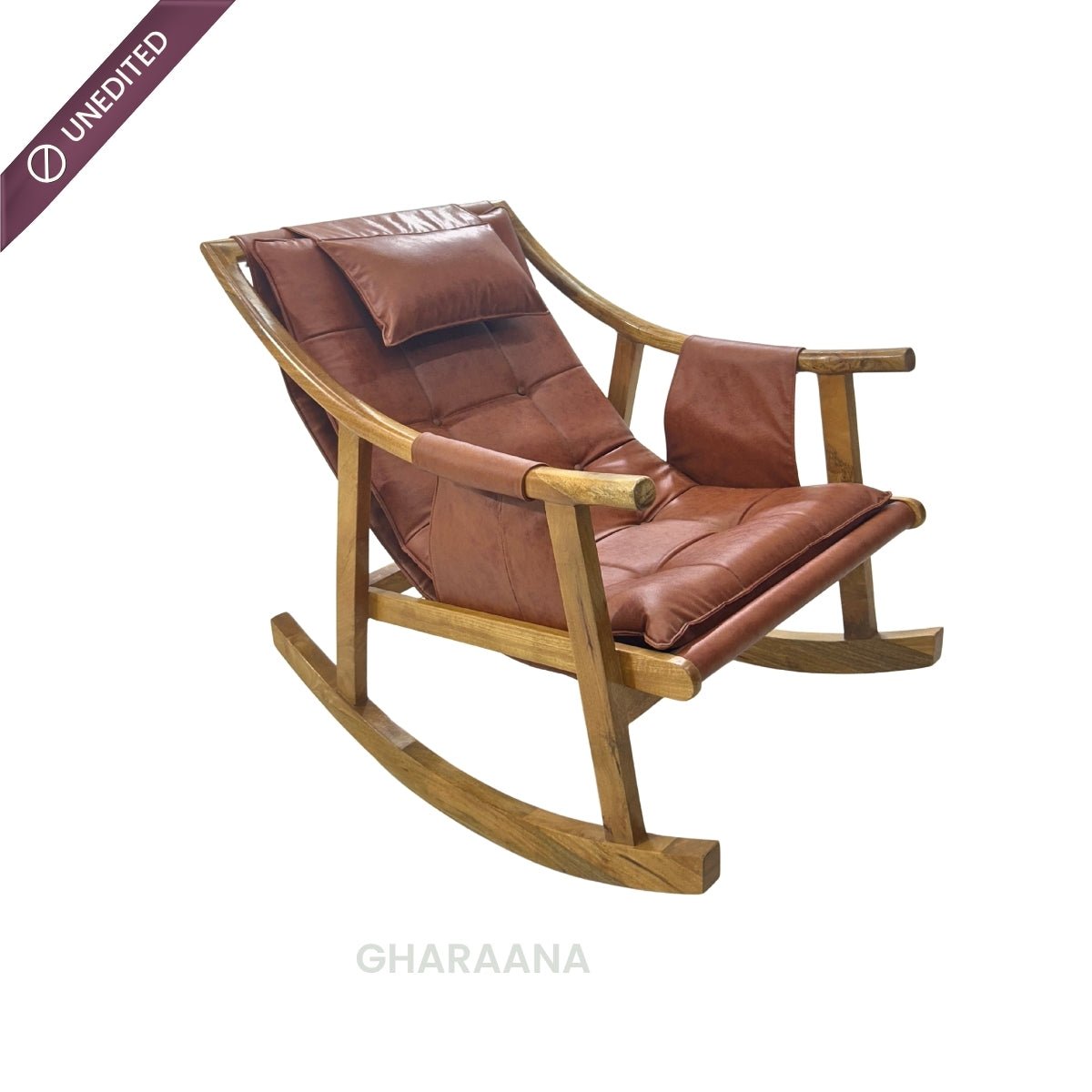 Reeva Leather Rocking Chair - Armchairs - Gharaana