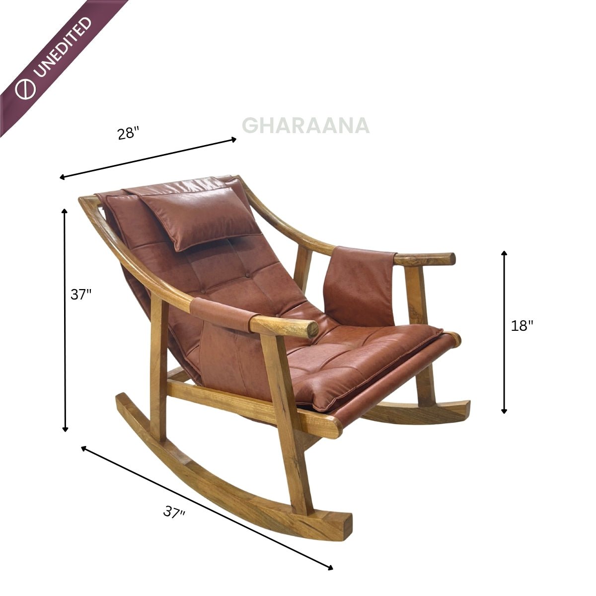 Reeva Leather Rocking Chair - Armchairs - Gharaana