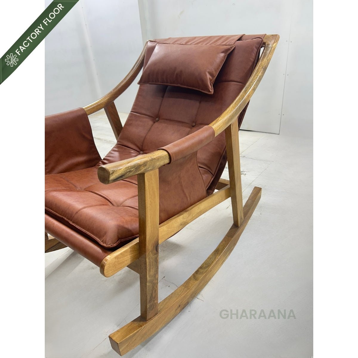 Reeva Leather Rocking Chair - Armchairs - Gharaana
