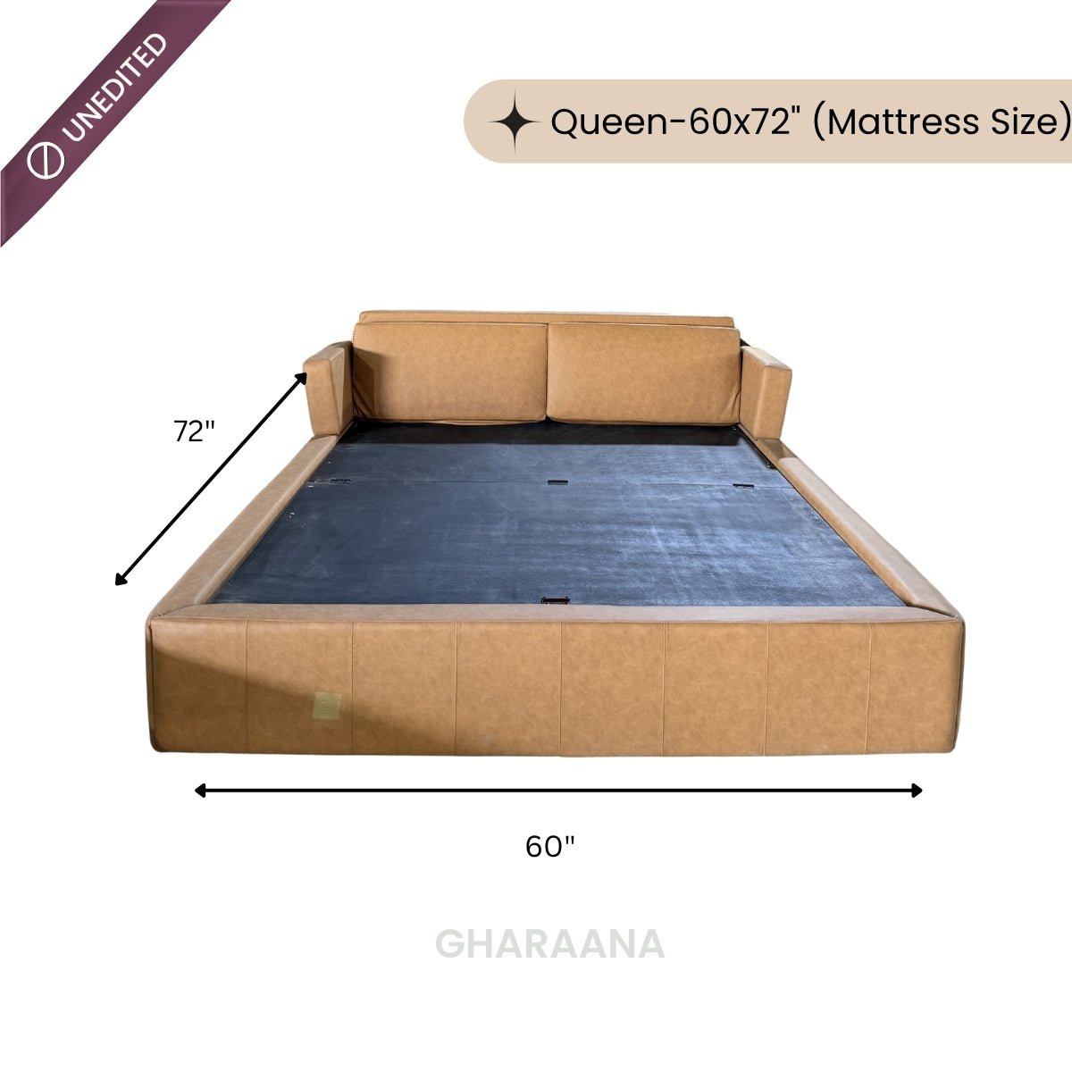 Harvey 100% Solid Wood Leatherette Bed - Beds - Gharaana