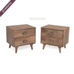 Ellora Wooden Bedside Table - Bedsides - Gharaana
