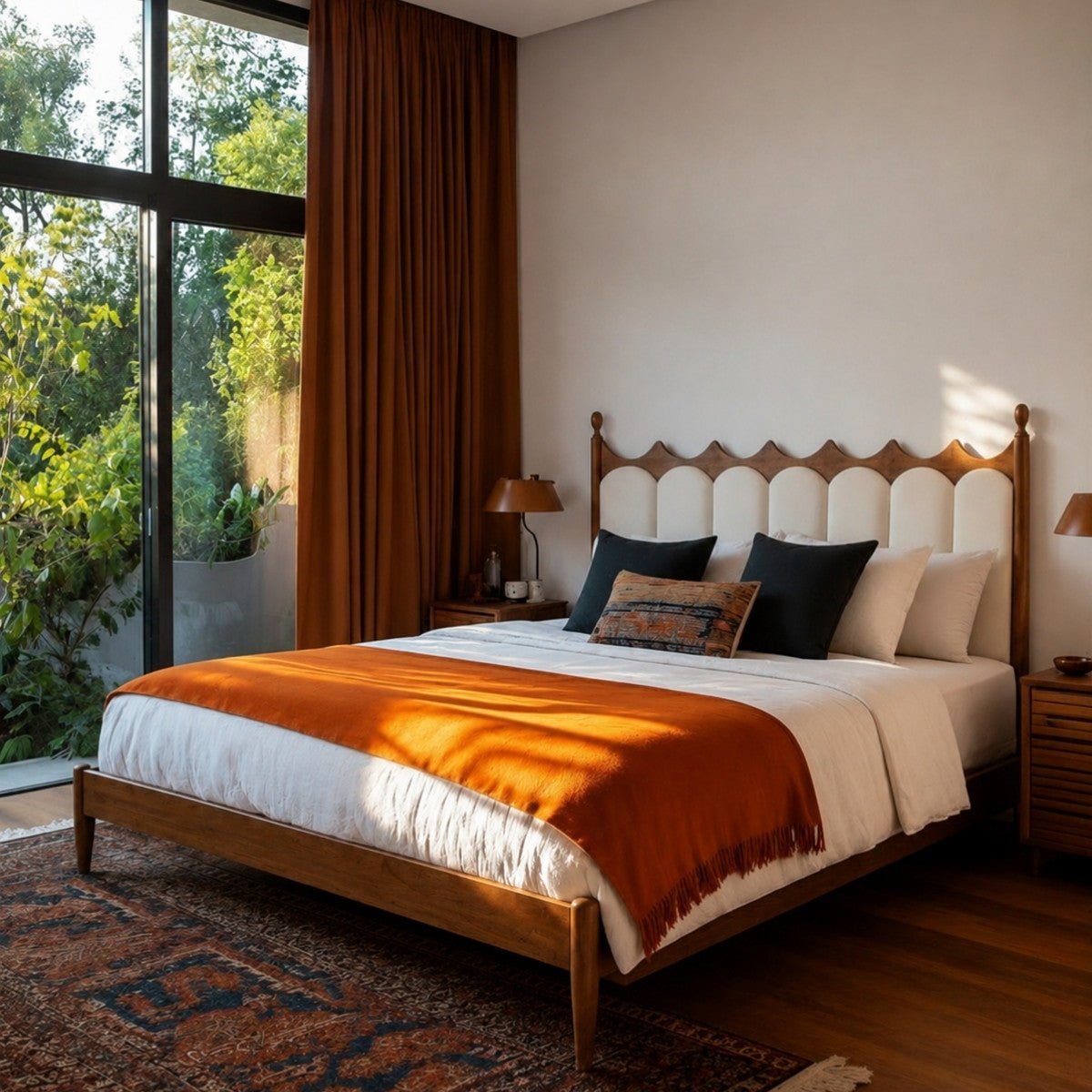 Ellora 100% Solid Wood Upholstered Bed - Beds - Gharaana