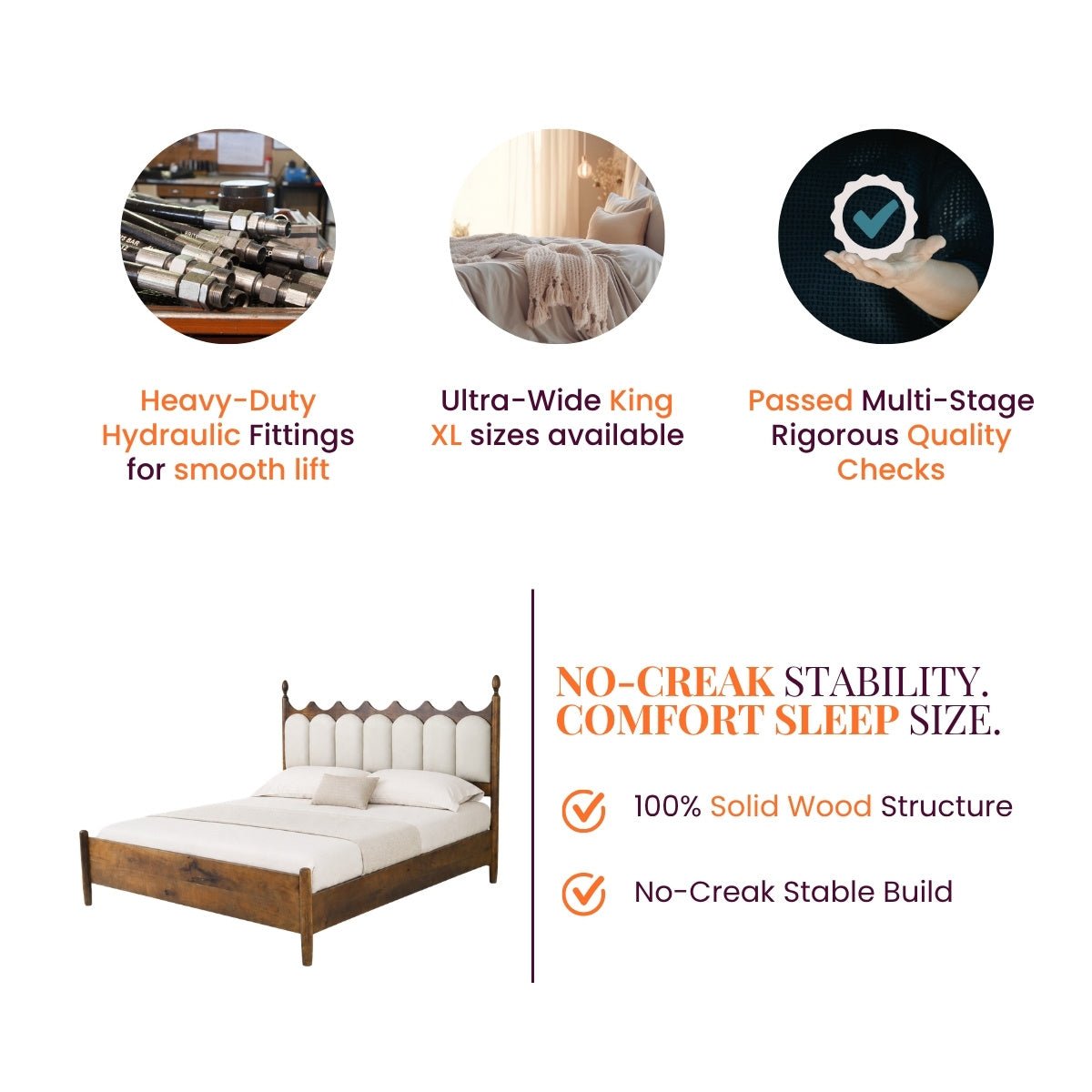 Ellora 100% Solid Wood Upholstered Bed - Beds - Gharaana