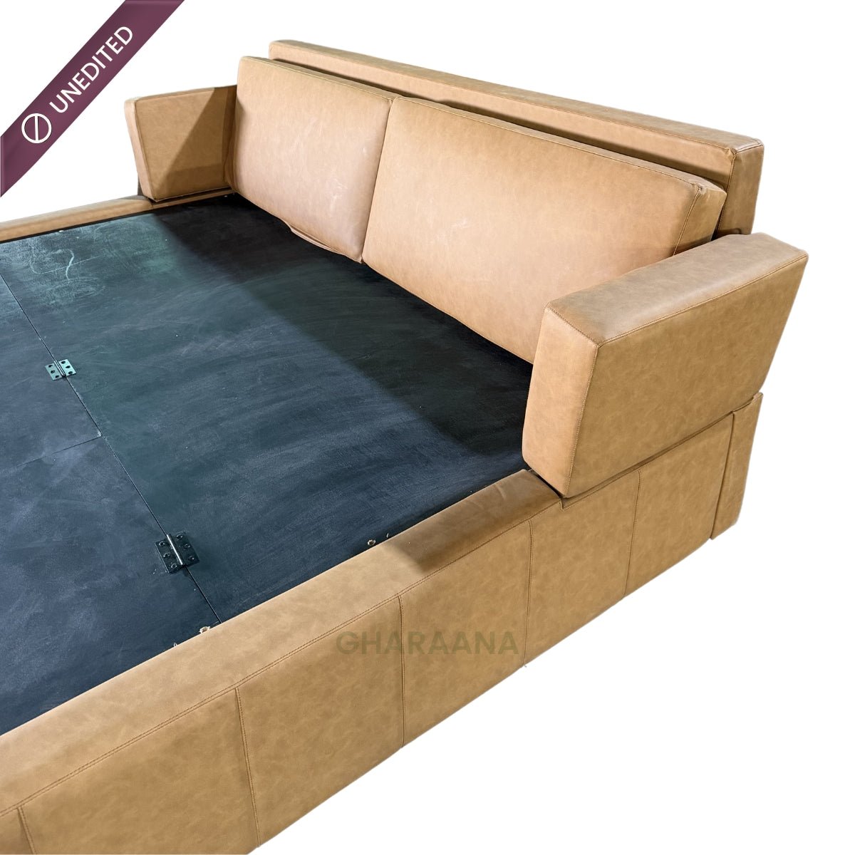 Harvey 100% Solid Wood Leatherette Bed - Beds - Gharaana