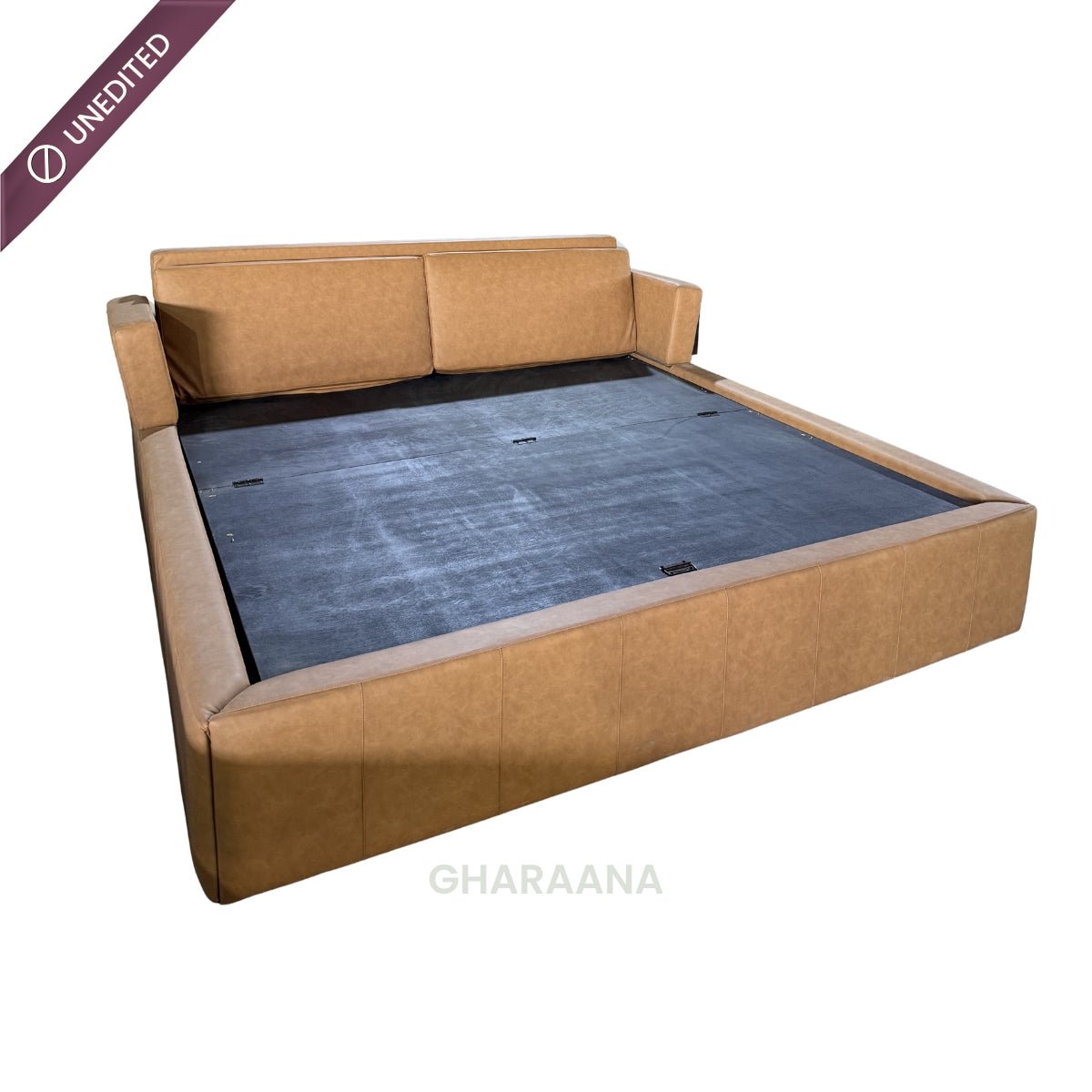 Harvey 100% Solid Wood Leatherette Bed - Beds - Gharaana