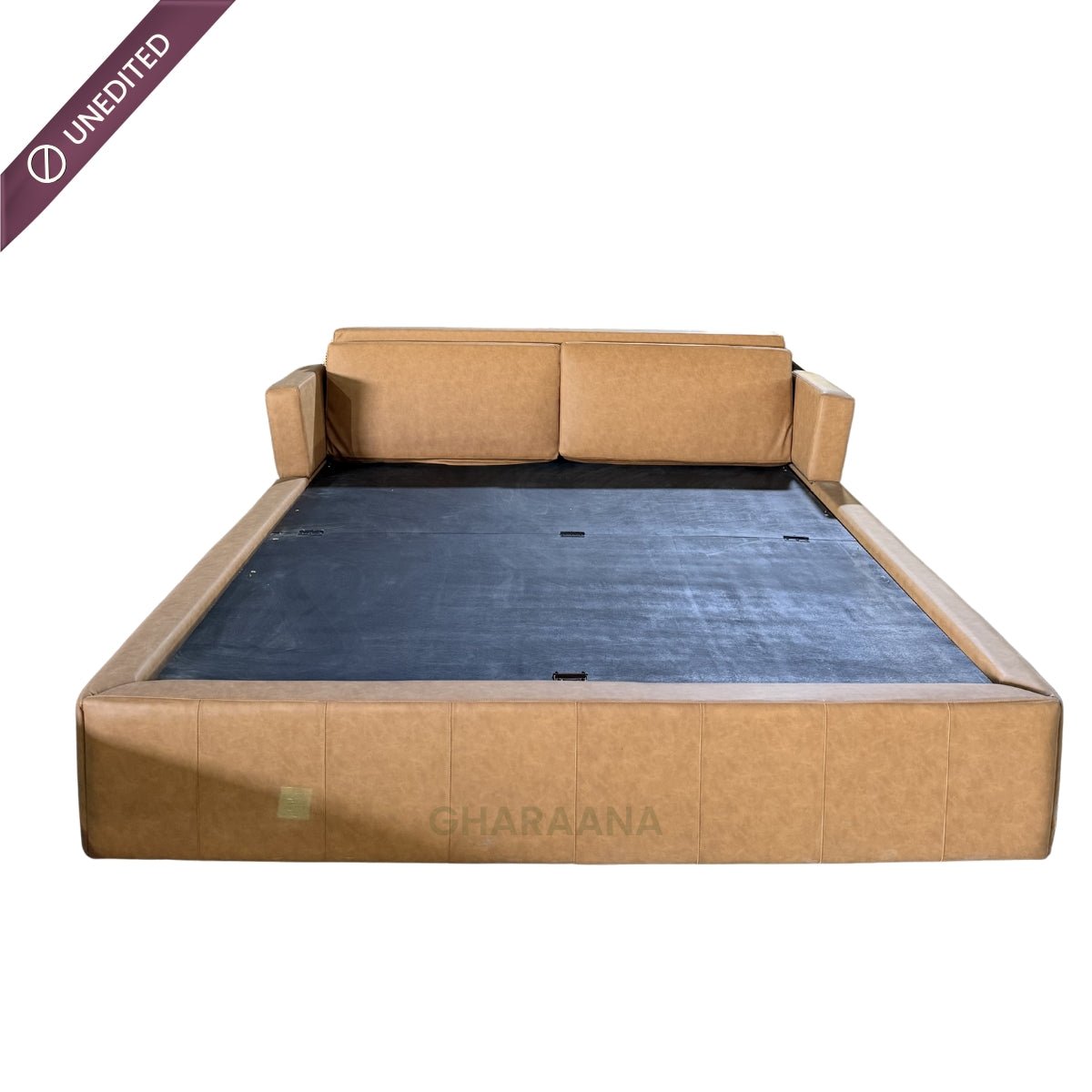 Harvey 100% Solid Wood Leatherette Bed - Beds - Gharaana