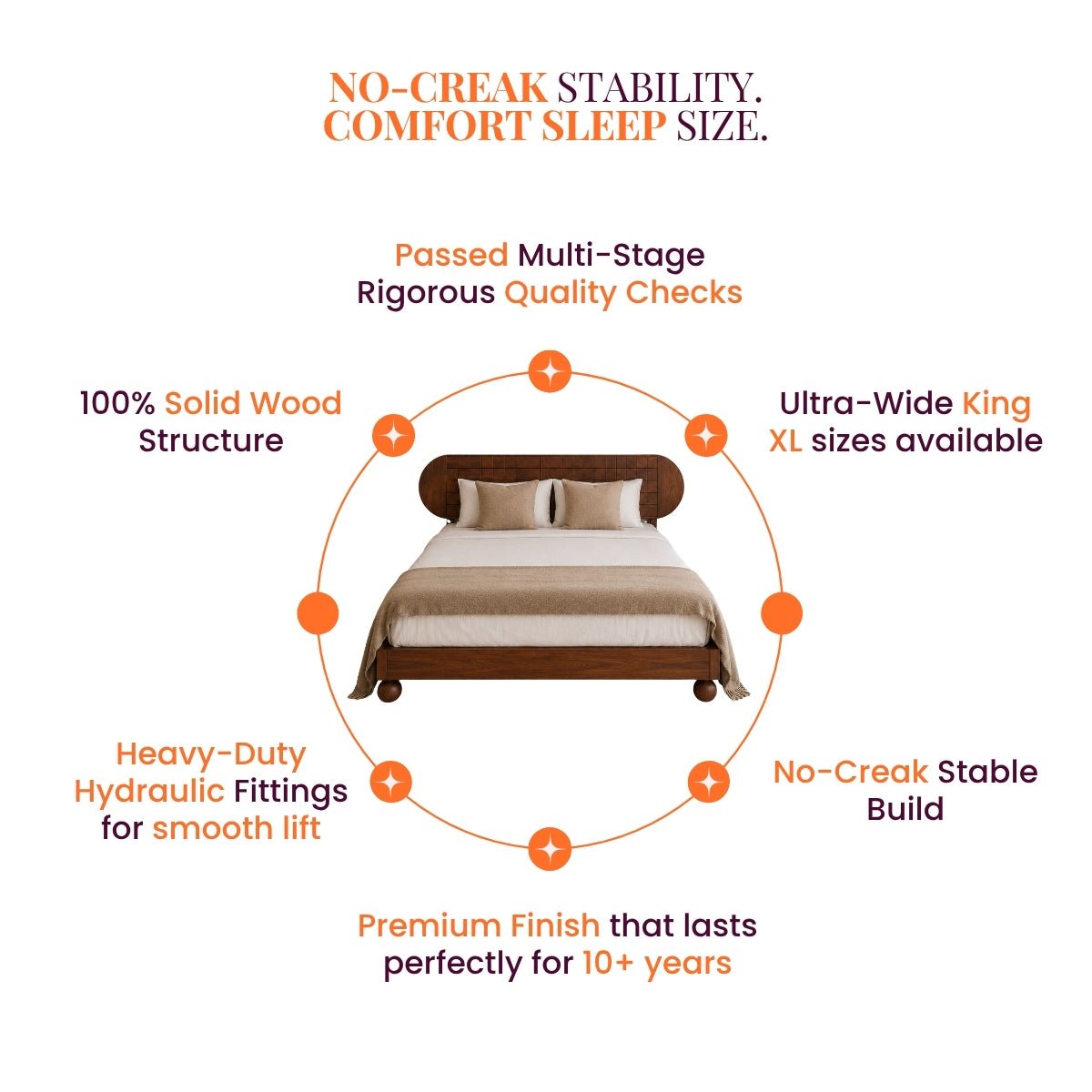 Isha 100% Solid Wood Bed with Bedside Tables - Beds - Gharaana