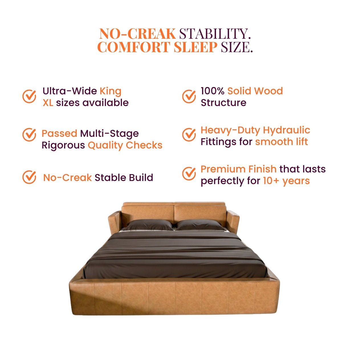 Harvey 100% Solid Wood Leatherette Bed with Bedside Tables - Beds - Gharaana