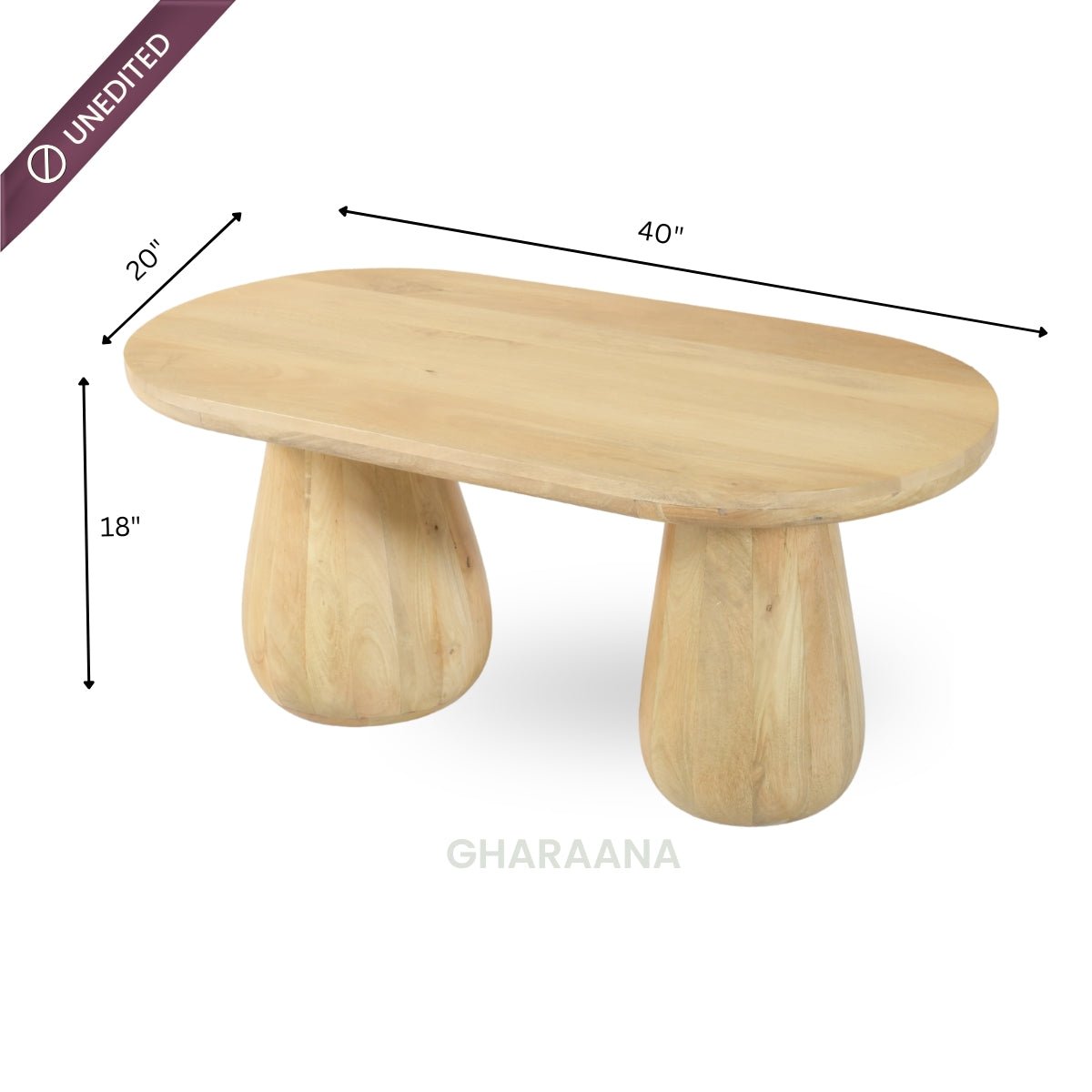Akira Oval top Solid Wood Center Table & Side Table Combo - Centre Tables - Gharaana