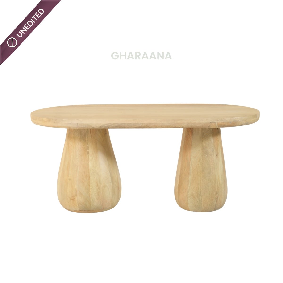 Akira Oval top Solid Wood Center Table & Side Table Combo - Centre Tables - Gharaana
