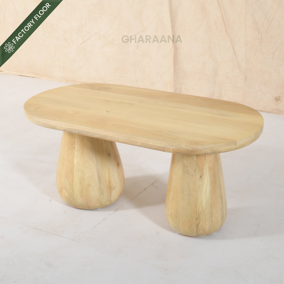 Akira Oval top Solid Wood Center Table & Side Table Combo - Centre Tables - Gharaana